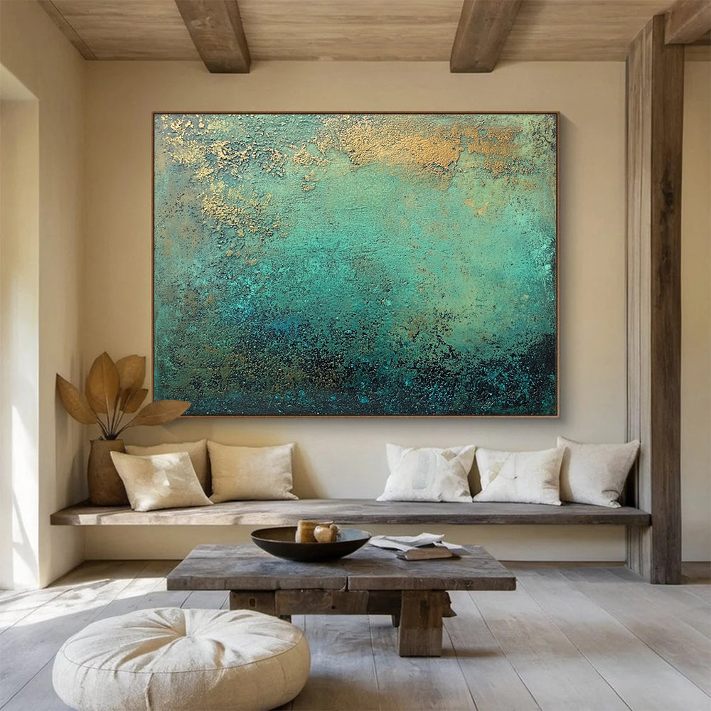 Teal and Gold Textured Abstract Painting ABS590