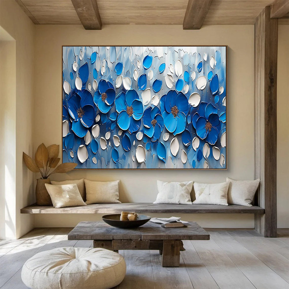 Blue Flower Relief Abstract Painting for Elegant Boutiques YHT173