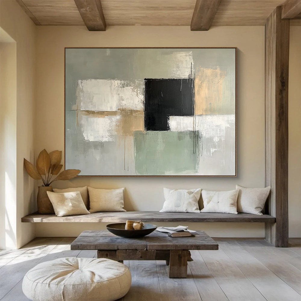 Gray and Black Abstract Blocks with Subtle Gold Accents Abstract Painting ABS369
