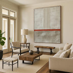 Neutral Tones with Red Stripe Abstract Painting for Industrial - Chic Cafes HENG026