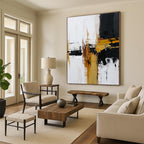 Black White Gold Abstract Painting with Modern Drama WINK483