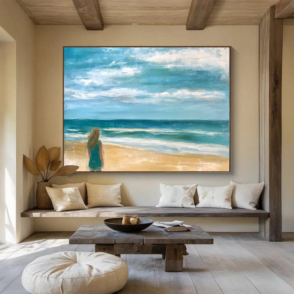 Beach Figure Abstract Painting with Calm, Coastal Serenity ABS520