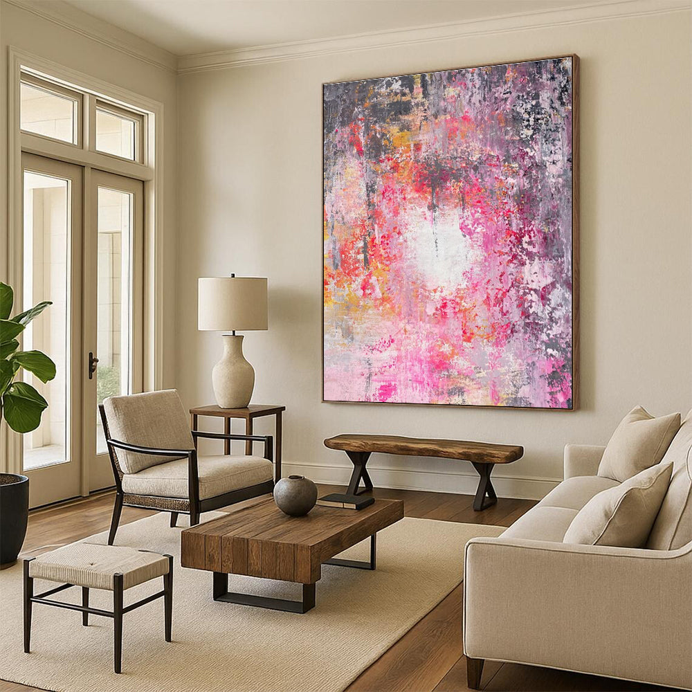 Pink and Gray Abstract Painting for Romantic Living Spaces HENG470