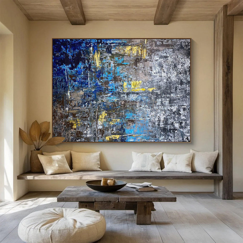 Blue and Yellow Abstract City Painting for Urban Loft Apartments YHT379