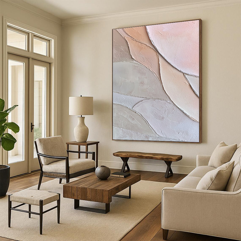 Pastel Colored Leaf Shapes Abstract Painting with 3D Textures GAB0061