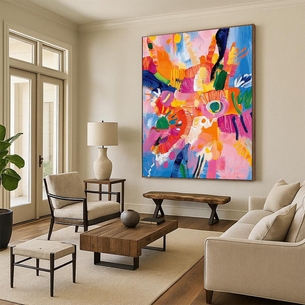 Energetic Bold Floral Abstract Painting for Cheerful Spaces HENG287
