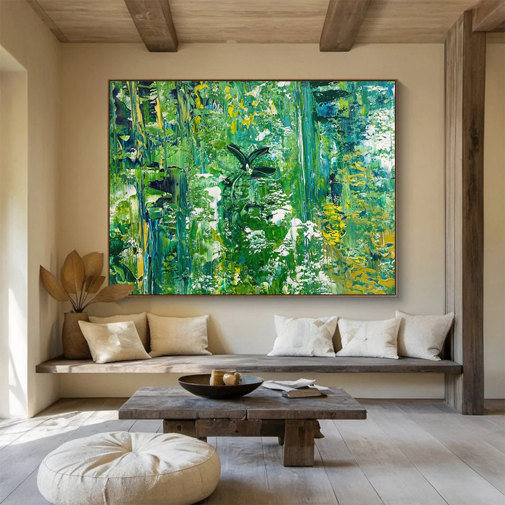 Green Abstract Forest Painting for Eco - Conscious Restaurants YHT362