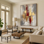Red and Gold Textured Abstract Painting for Luxury Dining Rooms GAB0881