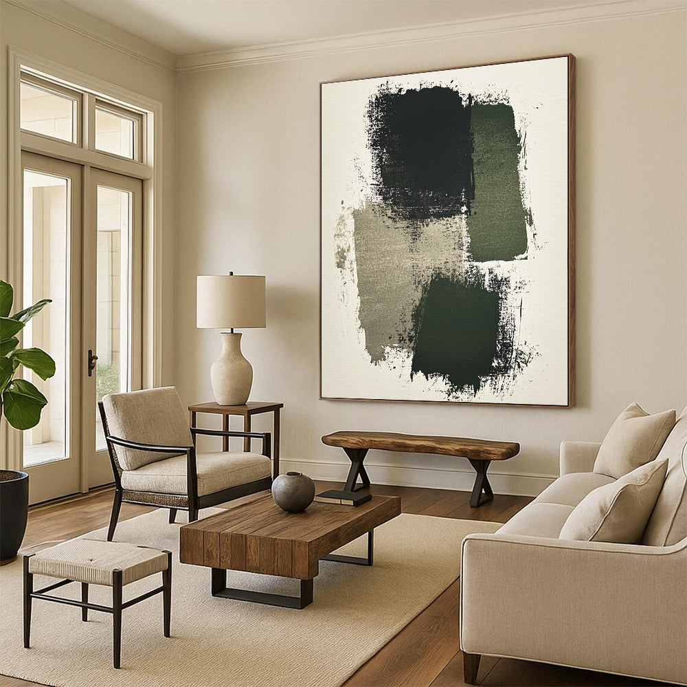 Dark Green and Gray Brushstrokes Abstract Painting with Moody Textures WINK265