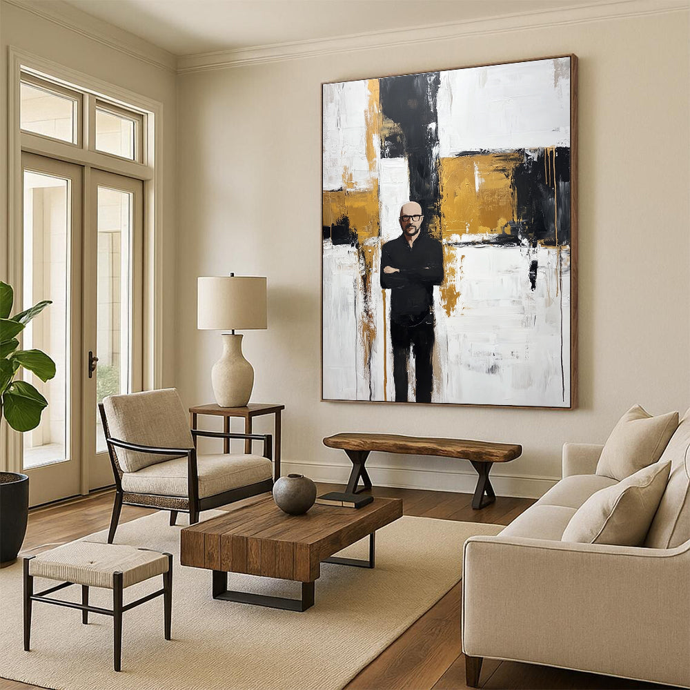 Figure in Black Against Abstract Background - Modern Figurative Abstract Art GAB0457