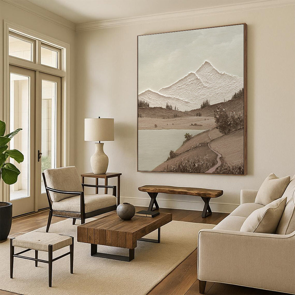 Minimalist Textured Mountain Landscape Abstract Painting for Timeless Spaces HENG268