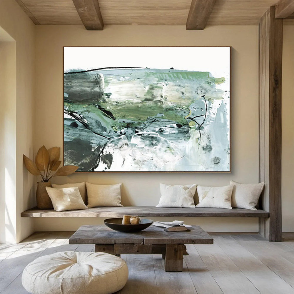 Green - Grey Abstract Painting for Eco - Conscious Spaces YHT139