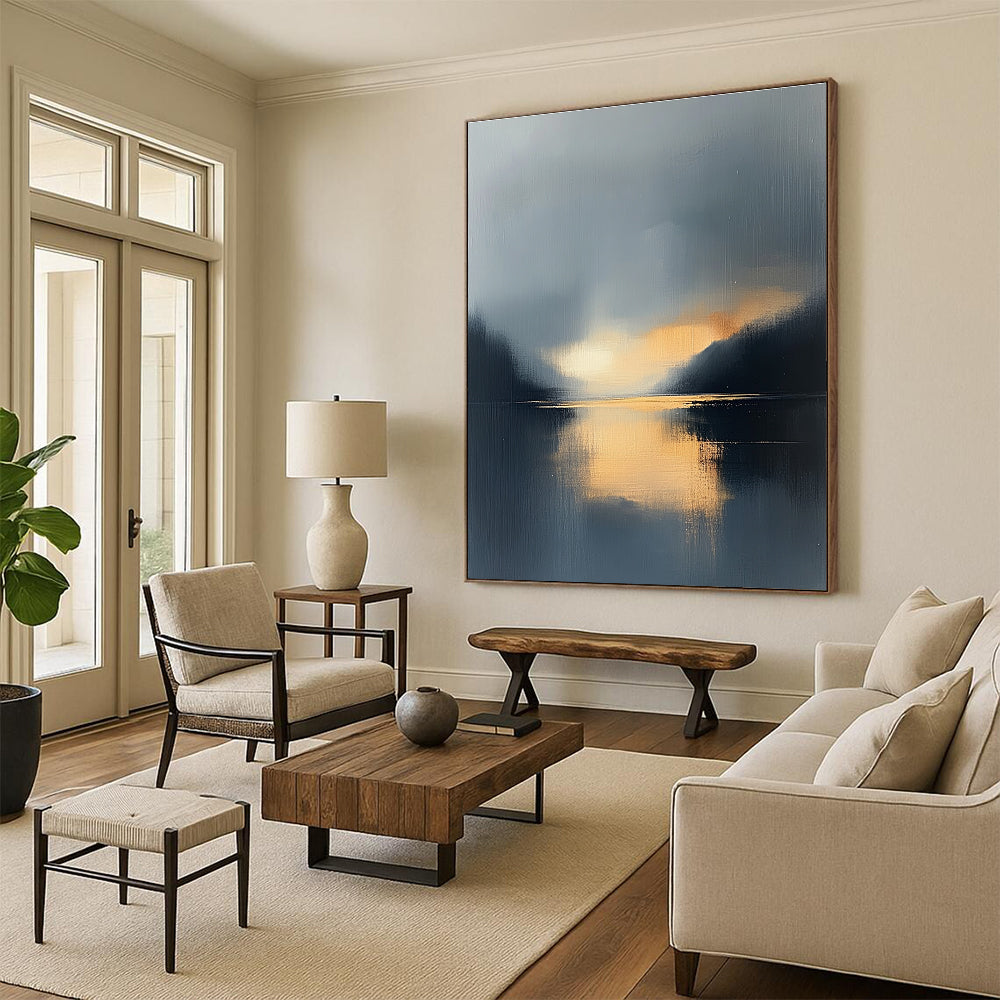 Misty Lake Sunset - Serene Landscape Abstract Painting GAB0580