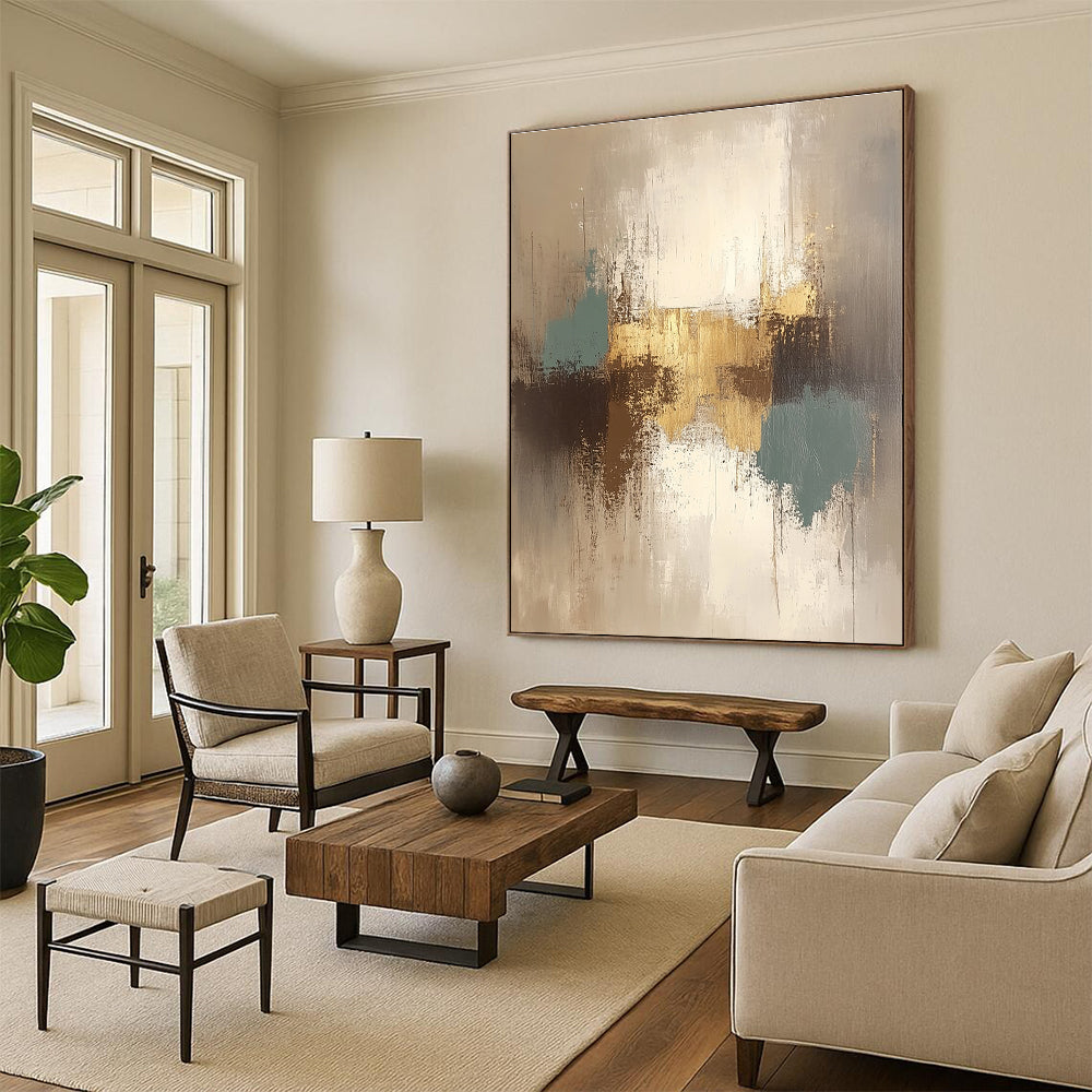 Gold Blue Gray Abstract Painting with Subtle Opulence WINK562