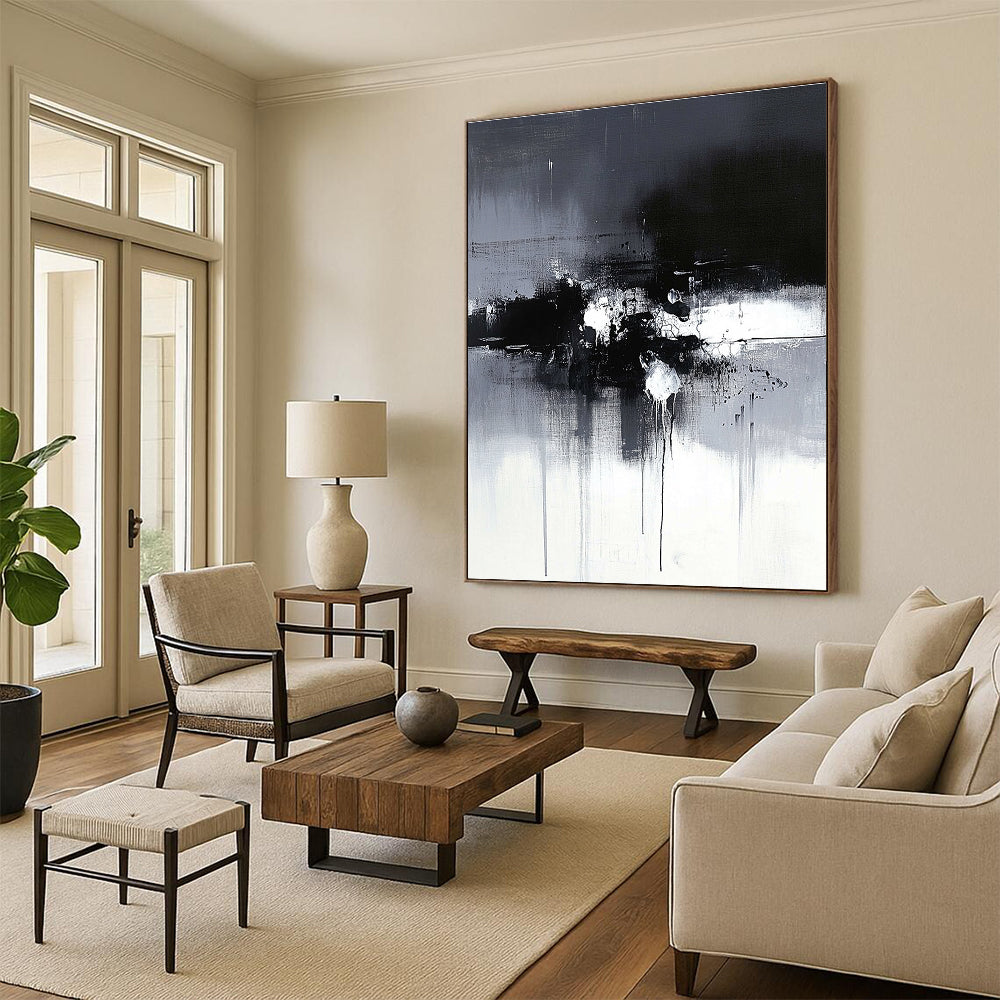 Black and White Drip Abstract Painting for Artistic - Styled Galleries GAB1092