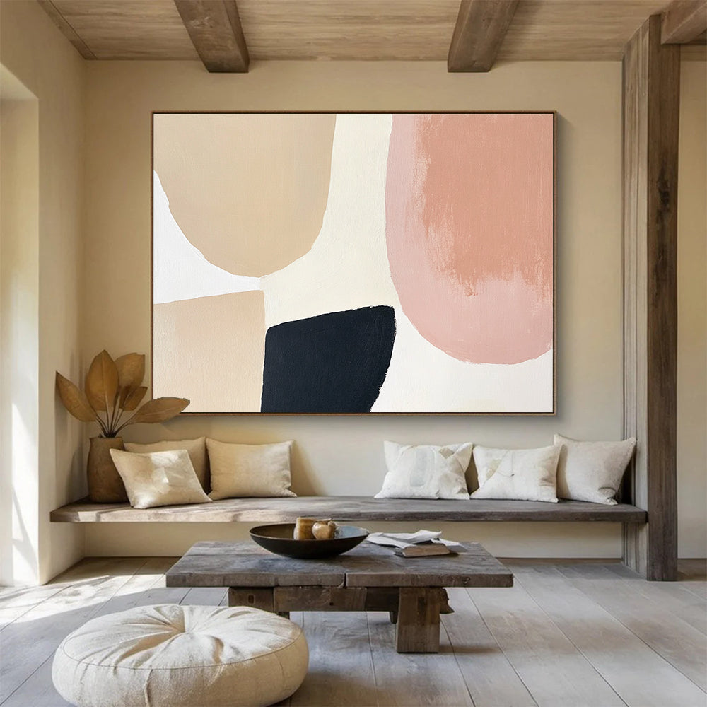 Beige, Pink, and Black Abstract Painting with Modern Simplicity ABS438