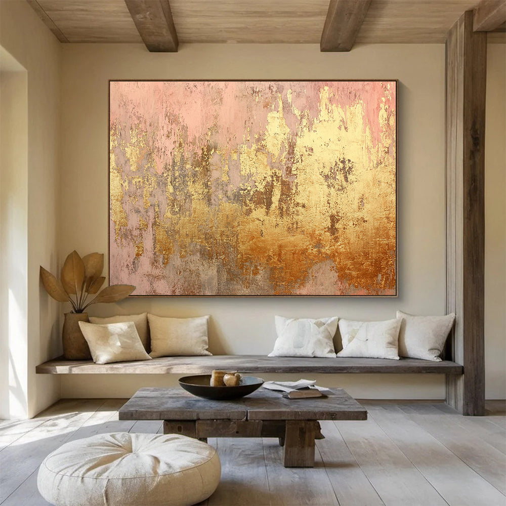Pink & Gold Abstract  Elegant Textured Art ABS071