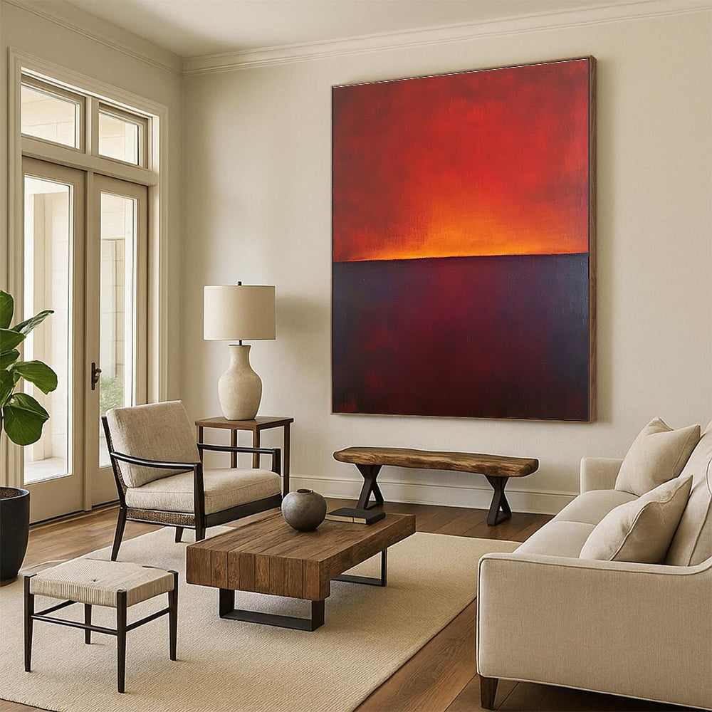 Red and Orange Sunset Abstract Painting with Dramatic Hues WINK863