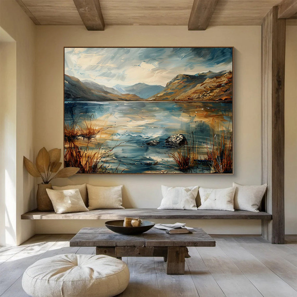 Lake and Mountain Abstract Painting for Nature - Lover Bedrooms YHT403
