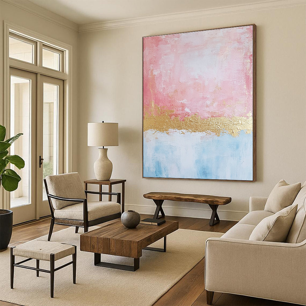 Pink Blue Gold Abstract Painting with Dreamy Warmth WINK726