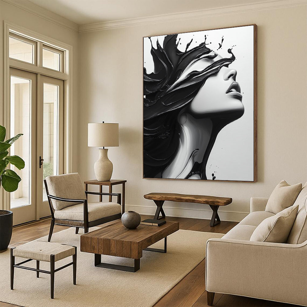 Black Ink on White Face Edgy Abstract Painting for Urban Lofts GAB1516