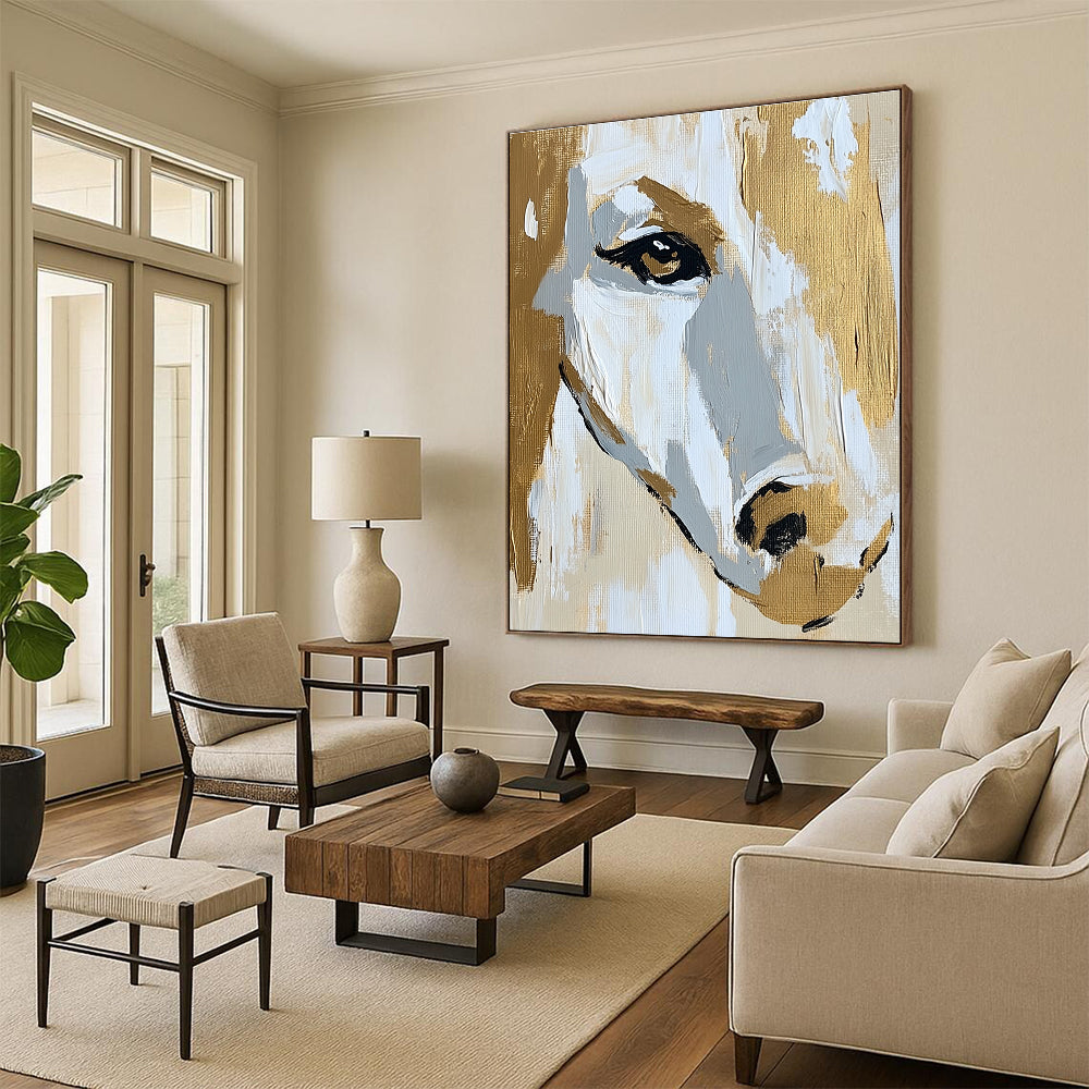Horse Face in Gold and White - Elegant Equine Abstract Art GAB0511