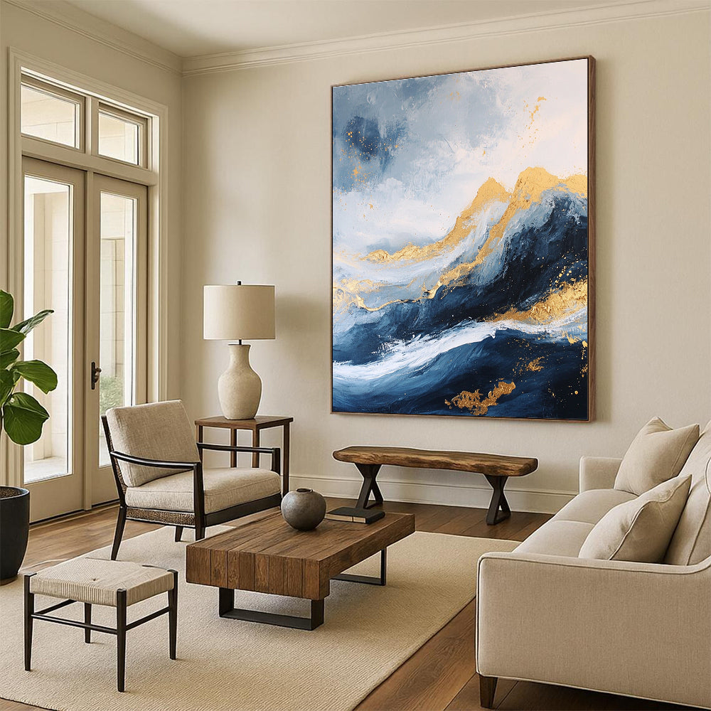 Blue and Gold Mountain Abstract - Luxurious Landscape Abstract Art GAB0458