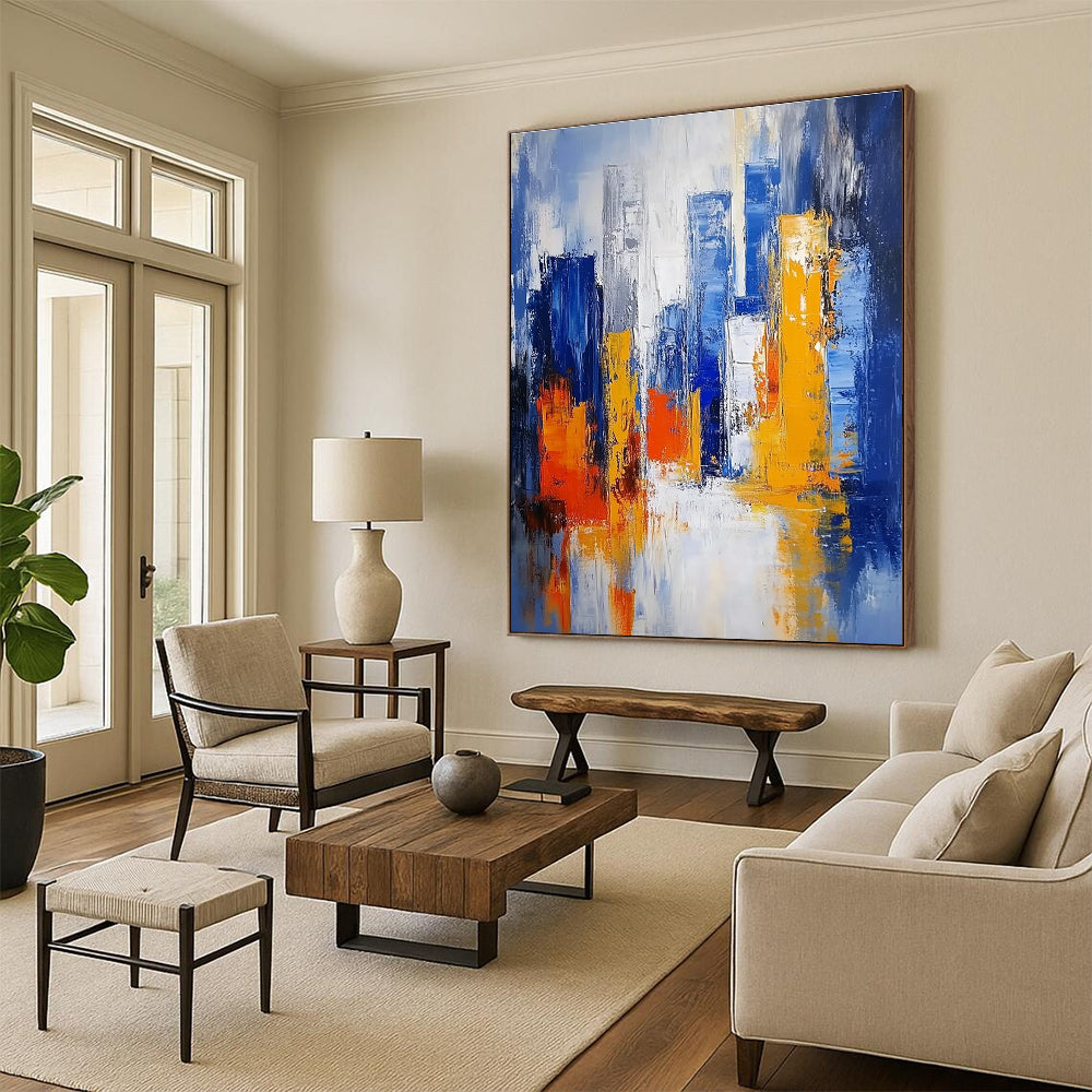 Blue and Orange Cityscape Abstract Painting for Urban - Lover’s Apartments GAB0937
