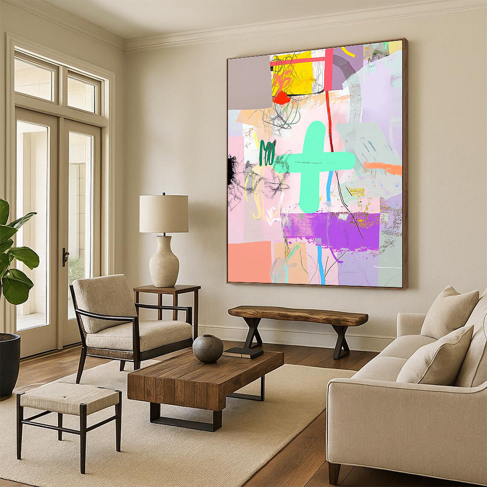 Colorful Cross Collage Playful Graphic Abstract Painting GAB0252