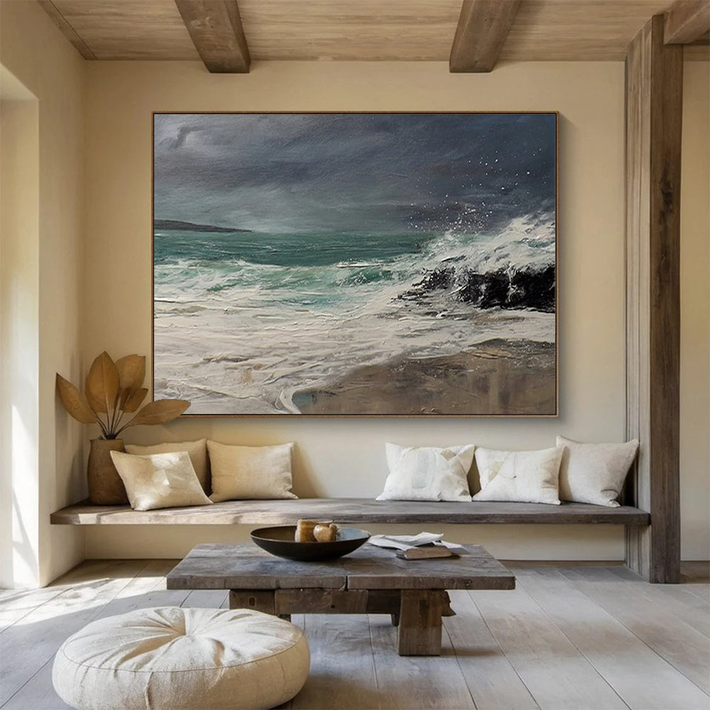 Stormy Sea Abstract Dramatic Seascape Painting for Bold Interiors YHT042