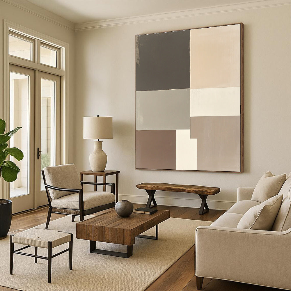 Neutral Color Blocks Abstract Painting with Minimalist Harmony WINK003