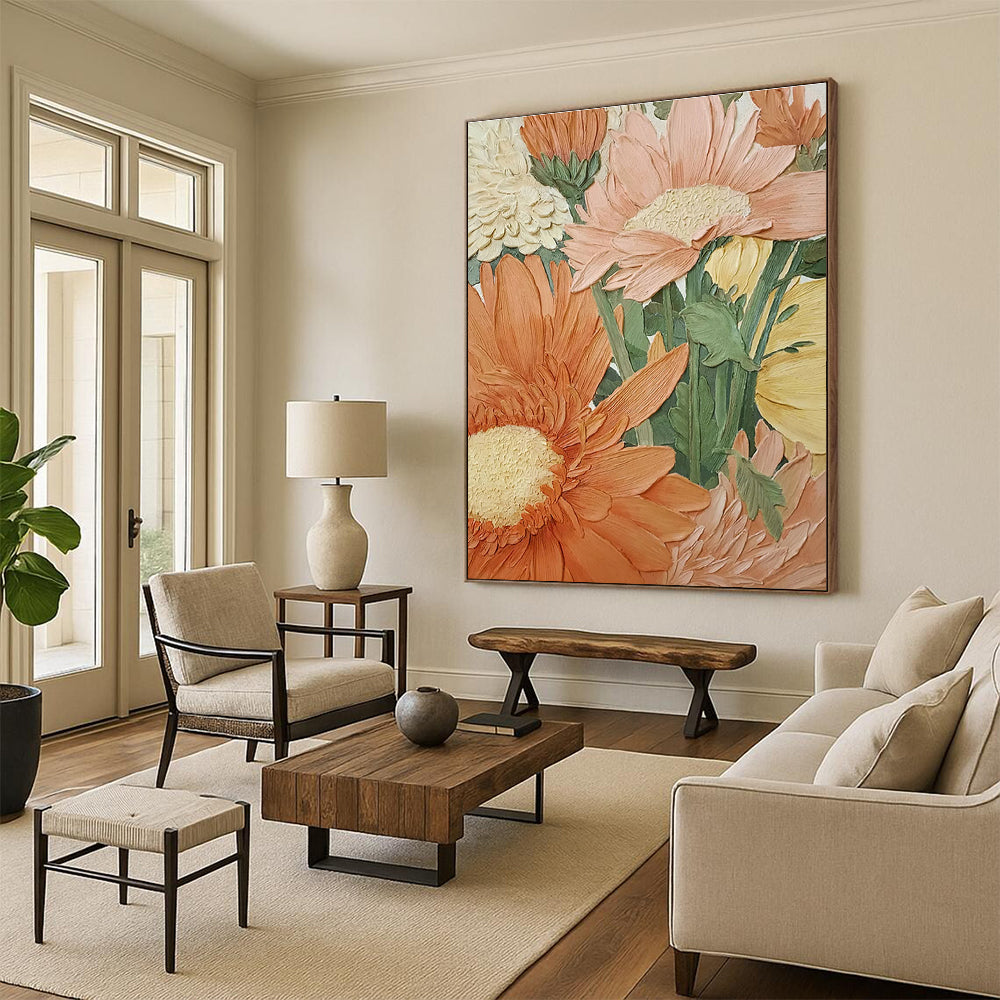 3D Floral Relief Abstract Painting for Elegant Dining Rooms HENG423