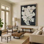 White Flowers on Black Abstract Painting for Elegant Dining Rooms HENG140