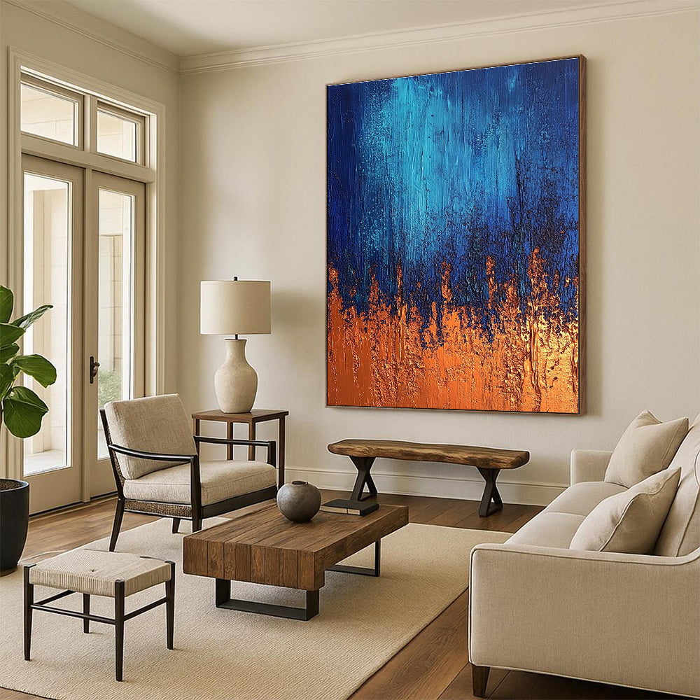 Blue and Orange Abstract Painting for Contemporary Office Break Rooms GAB1182