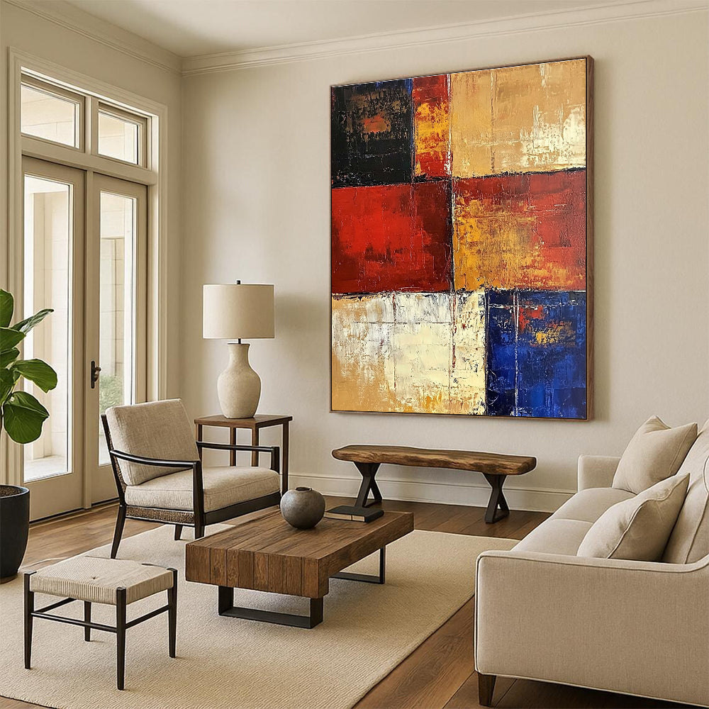 Red Yellow Blue Abstract Painting with Vibrant Retro Energy WINK475