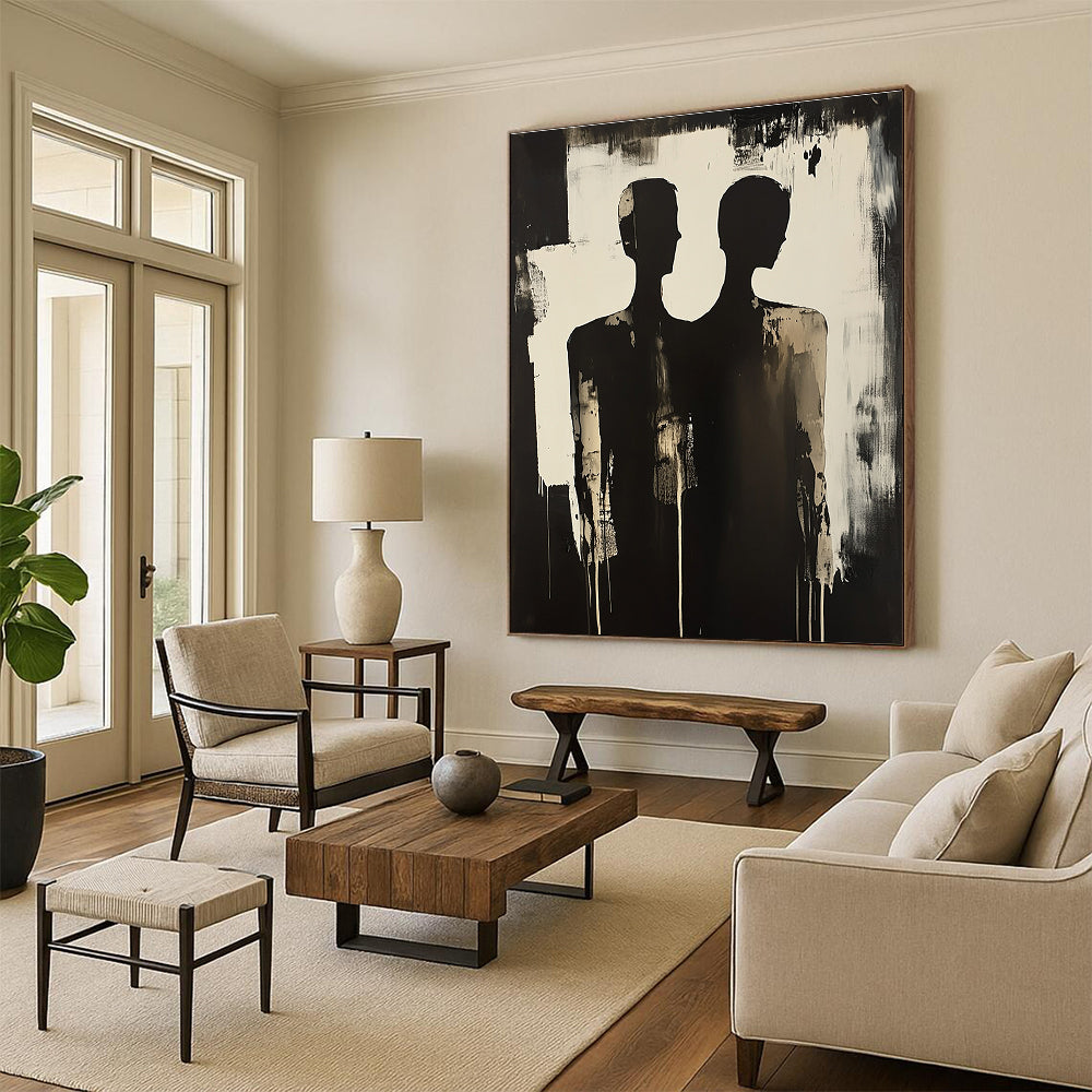 Paired Silhouettes Abstract Painting with Dramatic Contrast GAB0025