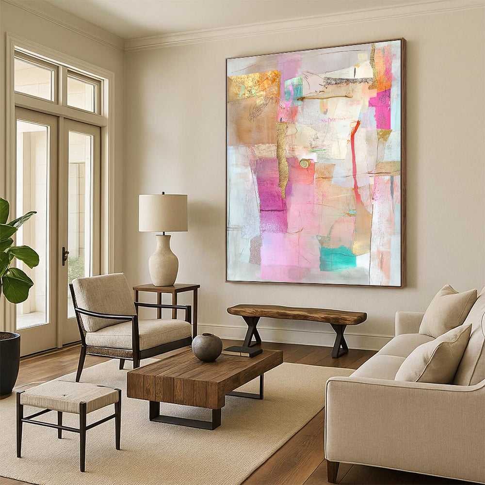 Collage of Soft Hues Mixed Media Abstract Painting GAB0250