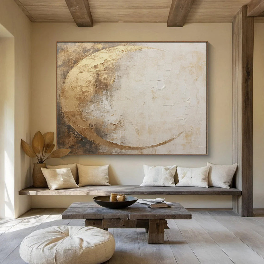 Golden Crescent Abstract Painting for Elegant Interiors YHT080