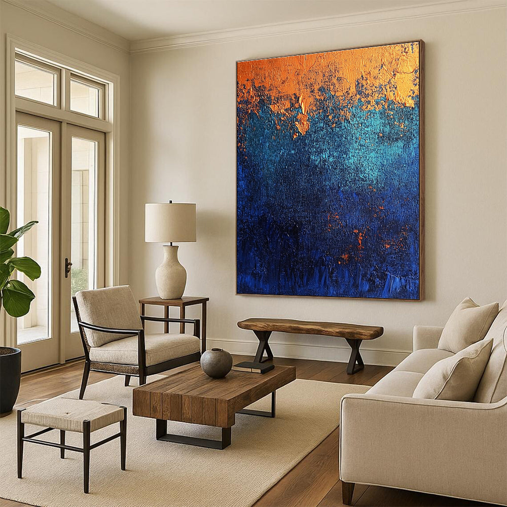 Blue Orange Textured Abstract Painting with Coastal Vibes WINK709