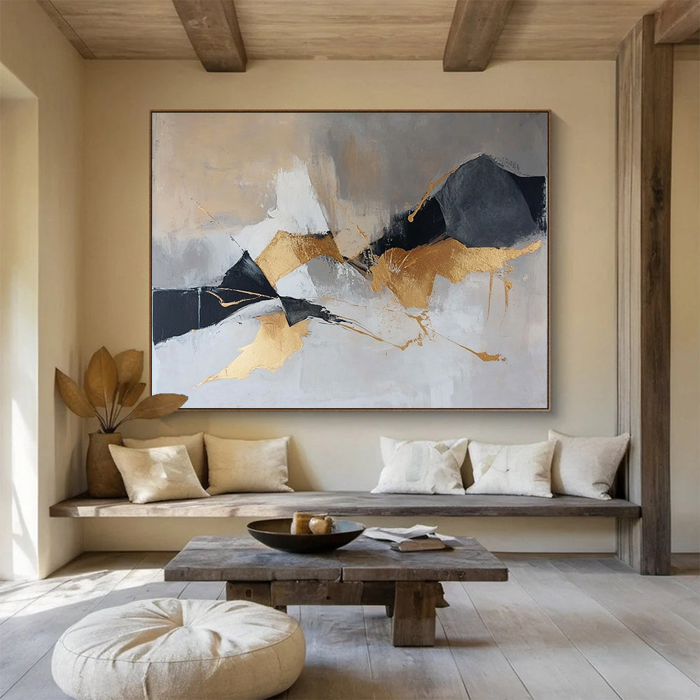 Gold and Gray Abstract Painting with Bold Shapes ABS275