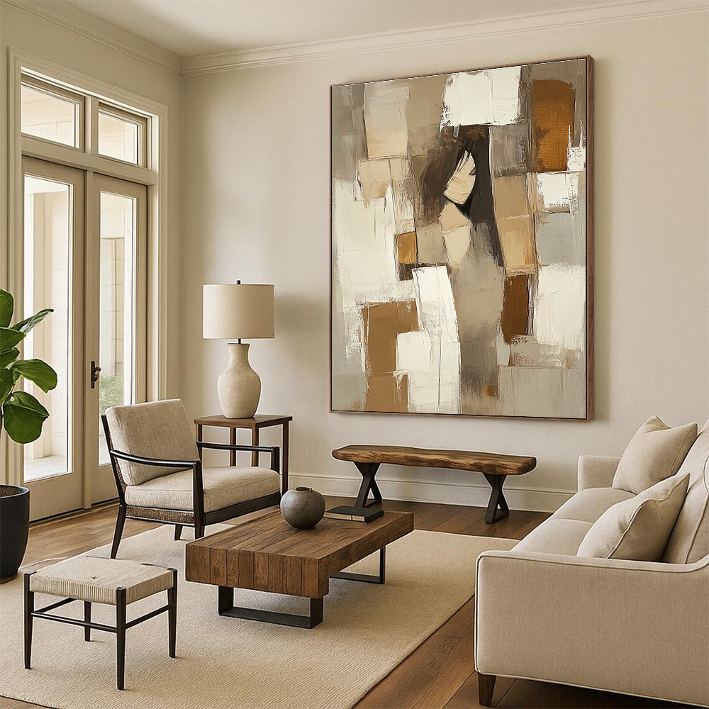 Cubist Figure in Neutrals - Modern Abstract Figurative Art GAB0445