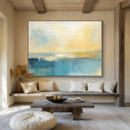 Soft Coastal Abstract Painting with Muted Blues and Yellows ABS245