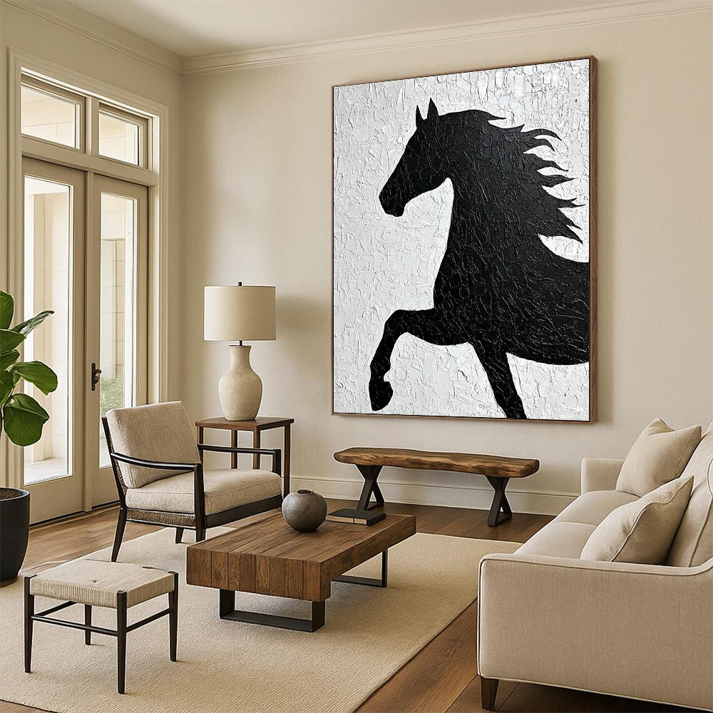 Textured Black Horse Silhouette Abstract Painting GAB0036
