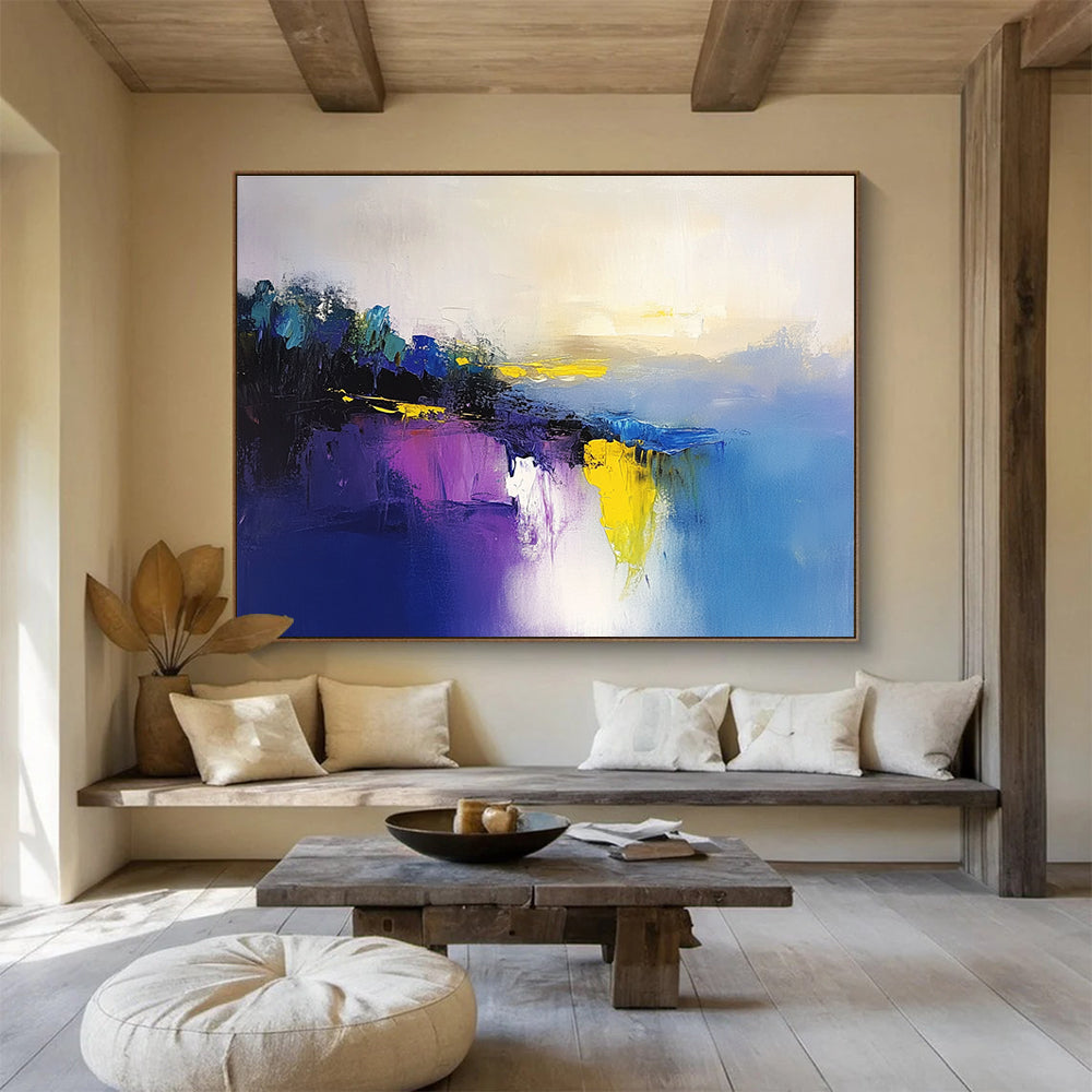 Colorful Lake Reflection Abstract Painting with Vibrant, Harmonious Reflections ABS475