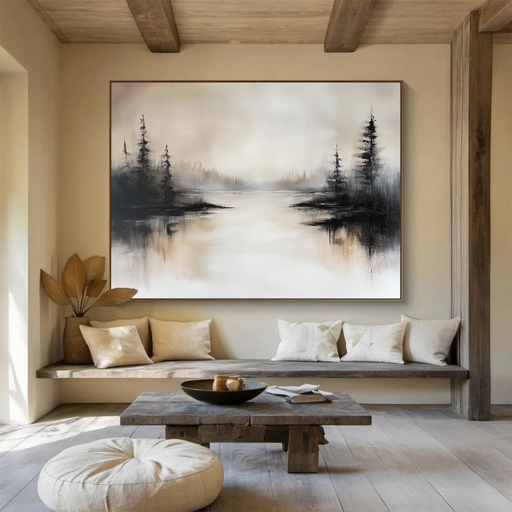Misty Lake Abstract Landscape Painting ABS213