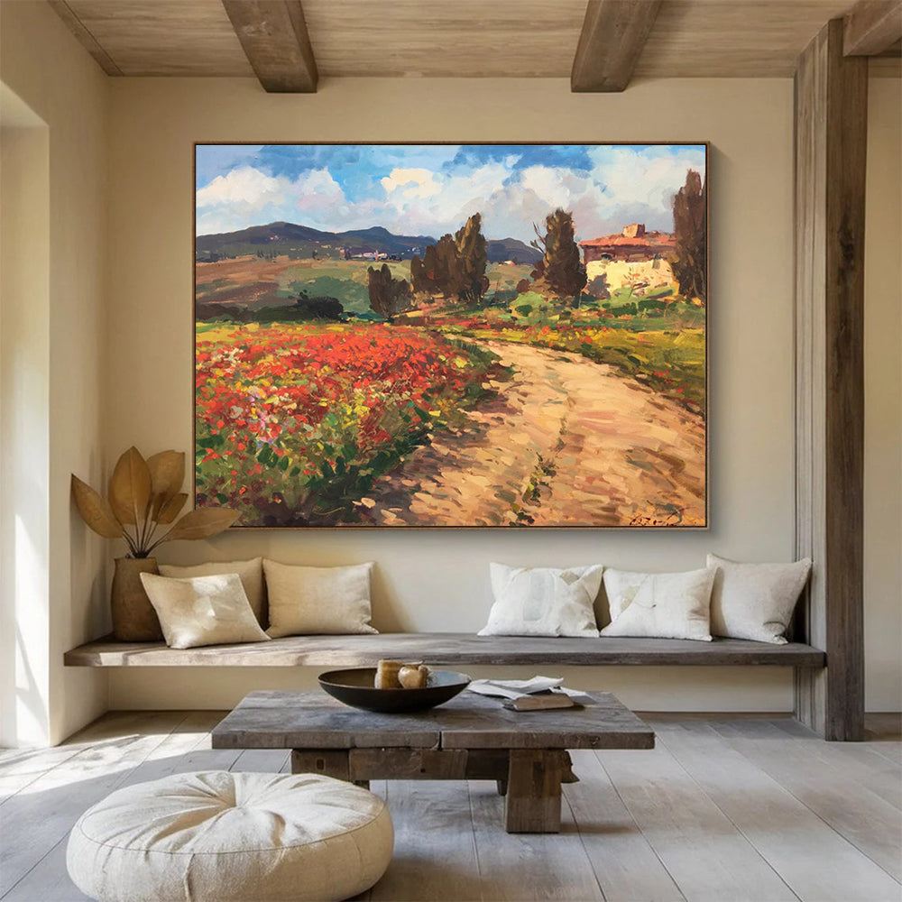 Poppy Field Path Abstract Painting for Italian Villa Dining Areas YHT451