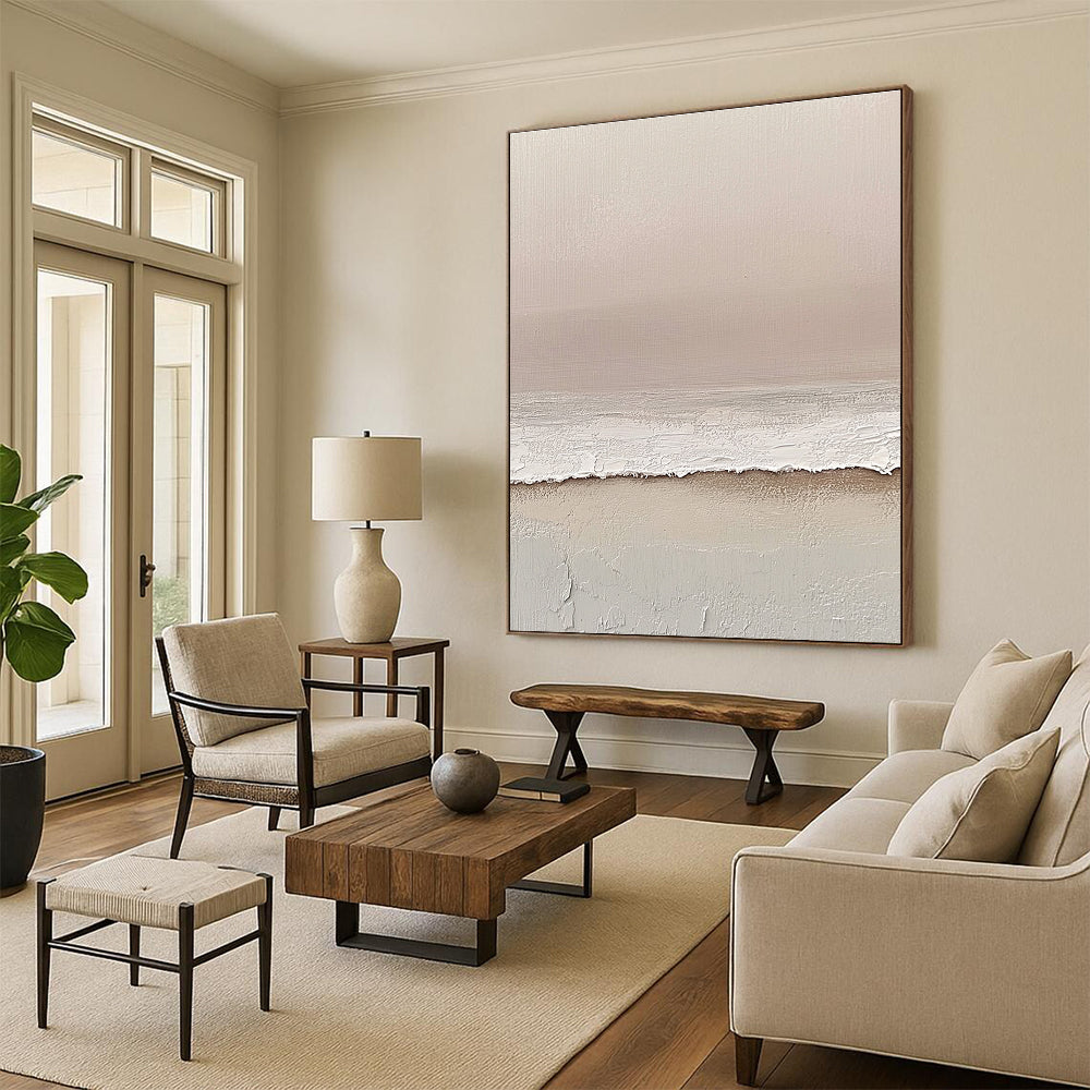 Minimalist Beige and White Abstract Painting of Quiet Serenity GAB0086
