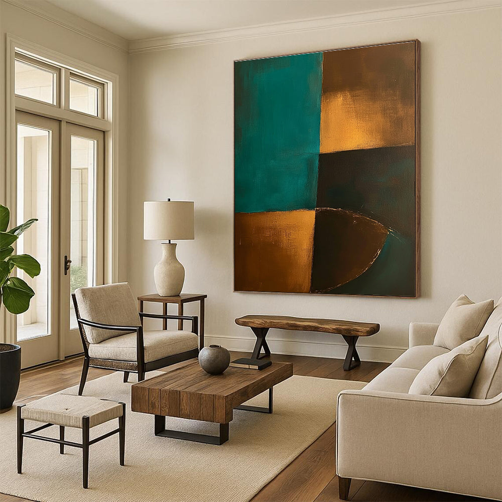 Teal Gold Geometric Abstract Painting with Luxe Simplicity WINK707