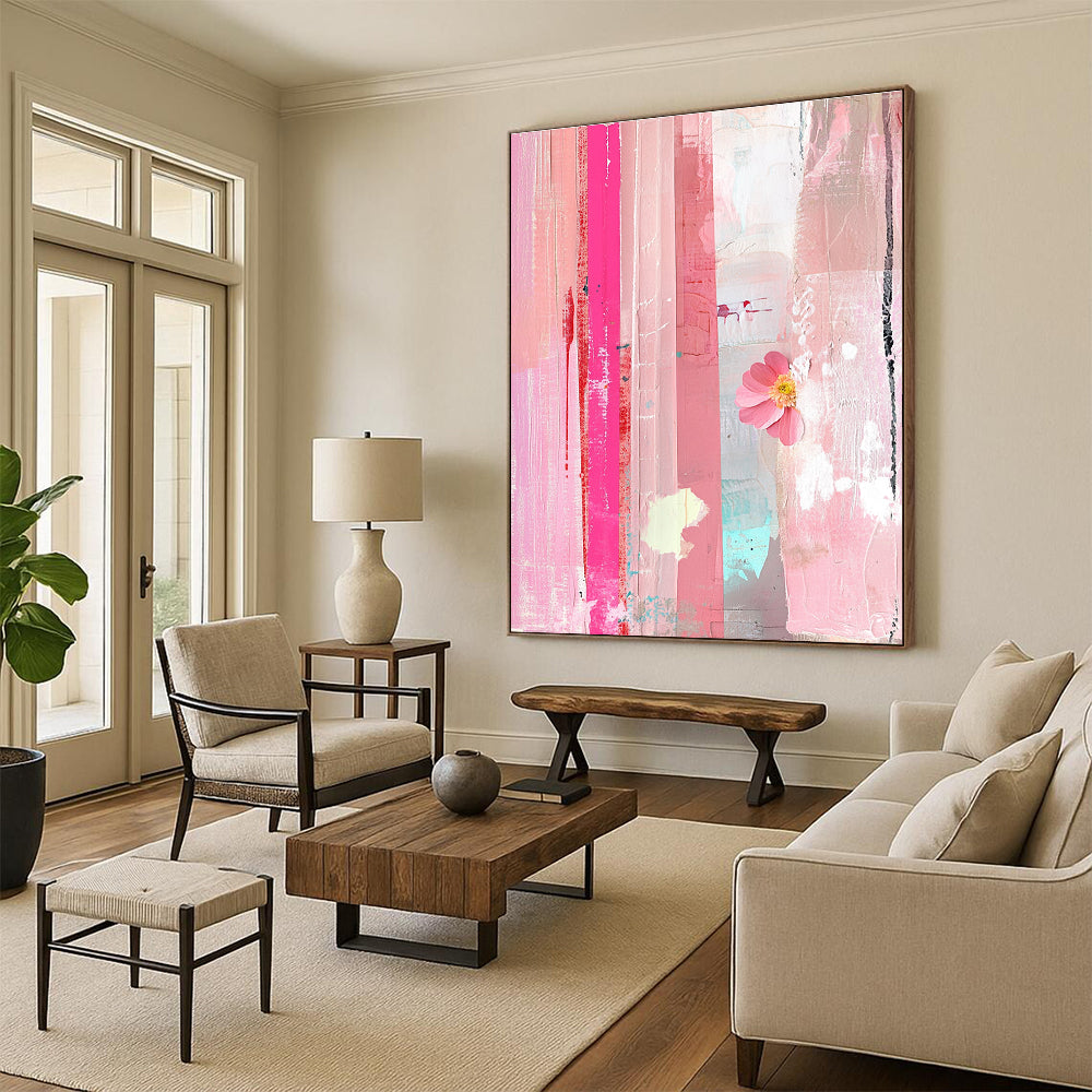 Pink Collage with Flower Abstract Painting for Artistic Spaces GAB1454