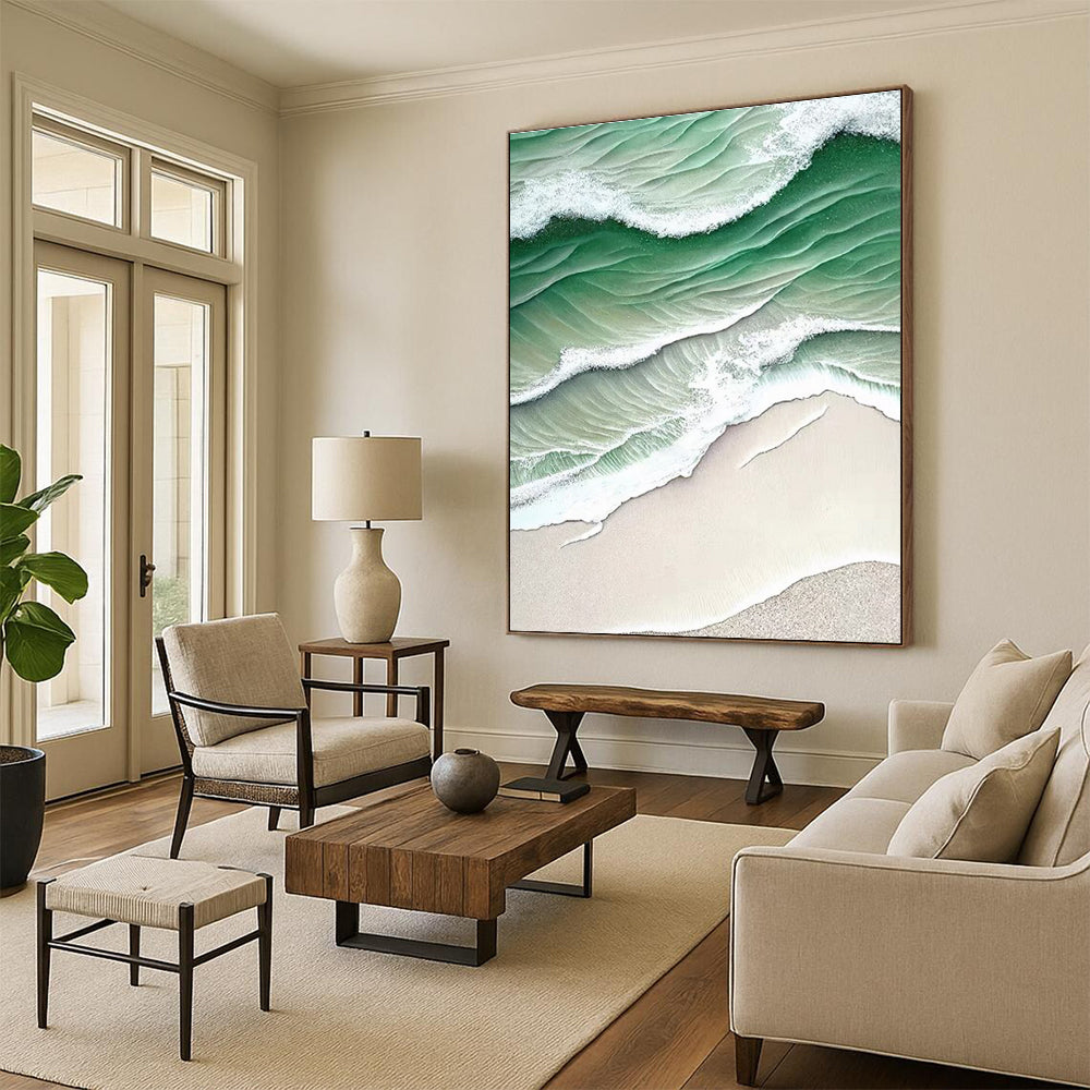 Aerial Sea Waves Abstract Painting for Coastal - Inspired Spaces HENG290
